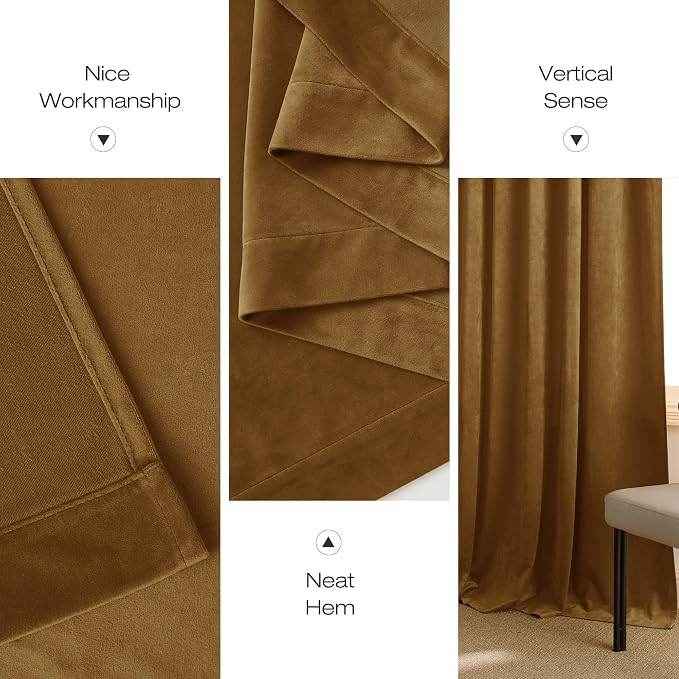 NICETOWN Gold Brown Velvet Curtains 2 Panels, Luxury and Soft Backdrops - Image 6