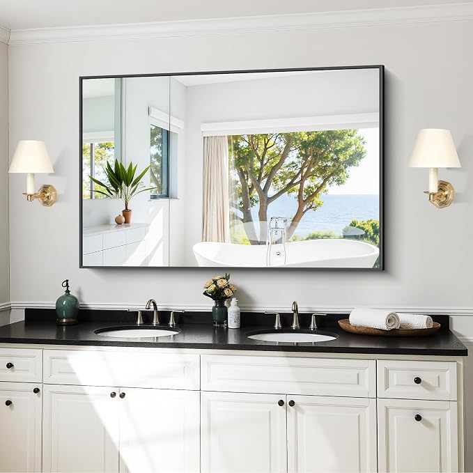 KOCUUY Black Rectangle Mirror, Large Black Wall Mounted Mirror, Metal Framed - Image 2
