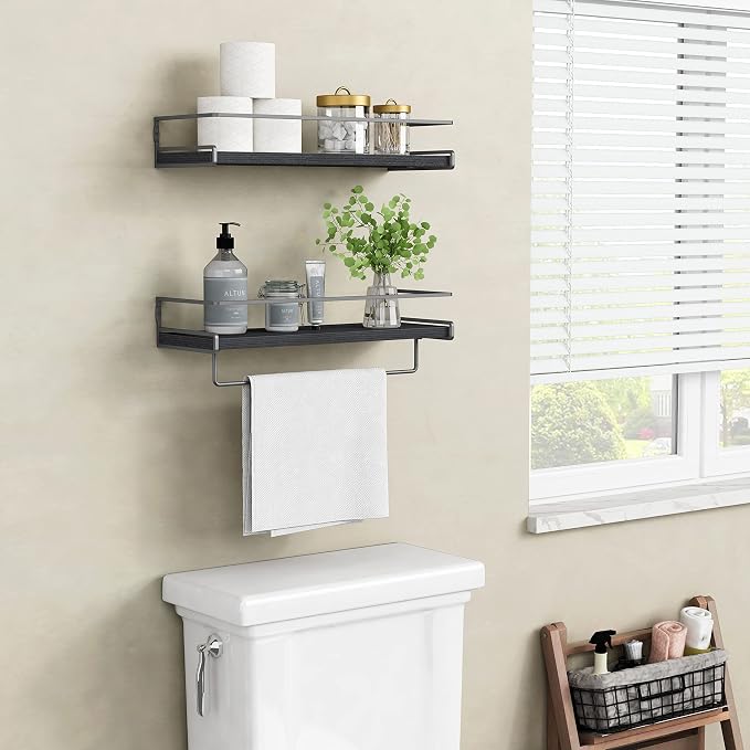 Forbena Black Floating Shelves for Bathroom Wall Set of 2, Kitchen Spice Rack - Image 4