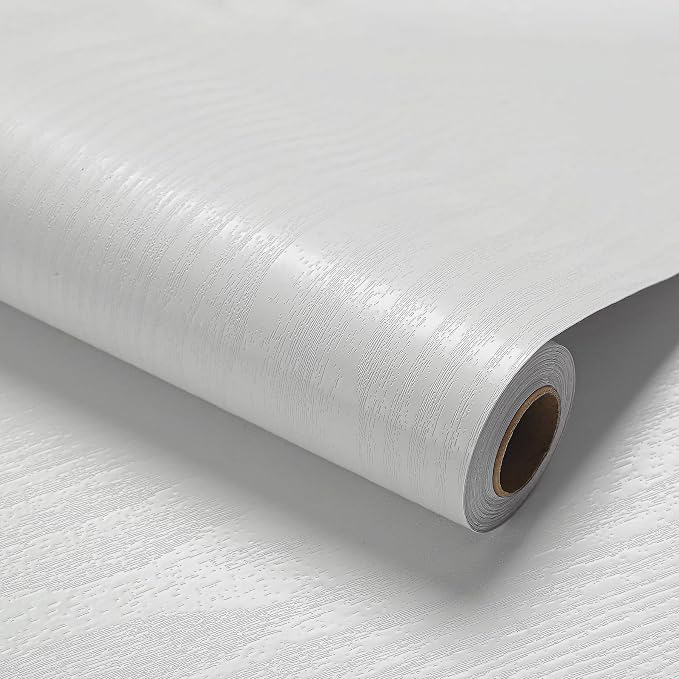 White Wood Wallpaper PVC, 17.5x787.4 Inch Self-Adhesive Wallpaper, Waterproof by LOVADA
