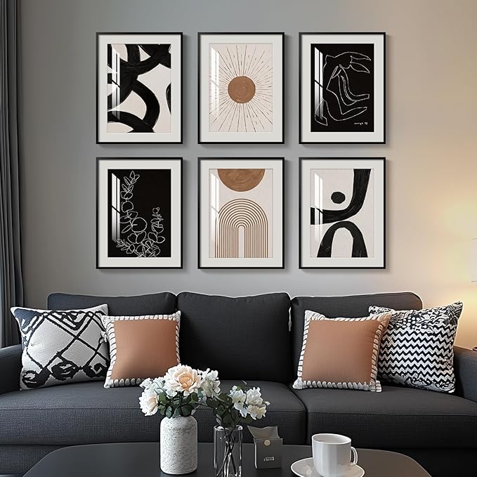 Framed Boho Black and White Brown Modern Abstract Wall Art by Cuspin