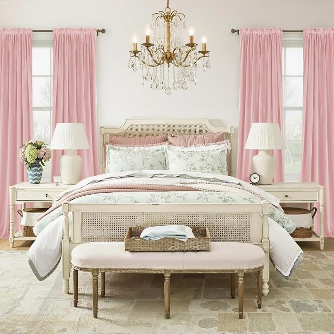 NICETOWN Baby Pink Velvet Curtains 96 inch Length, Room Darkening Thermal - Image 2
