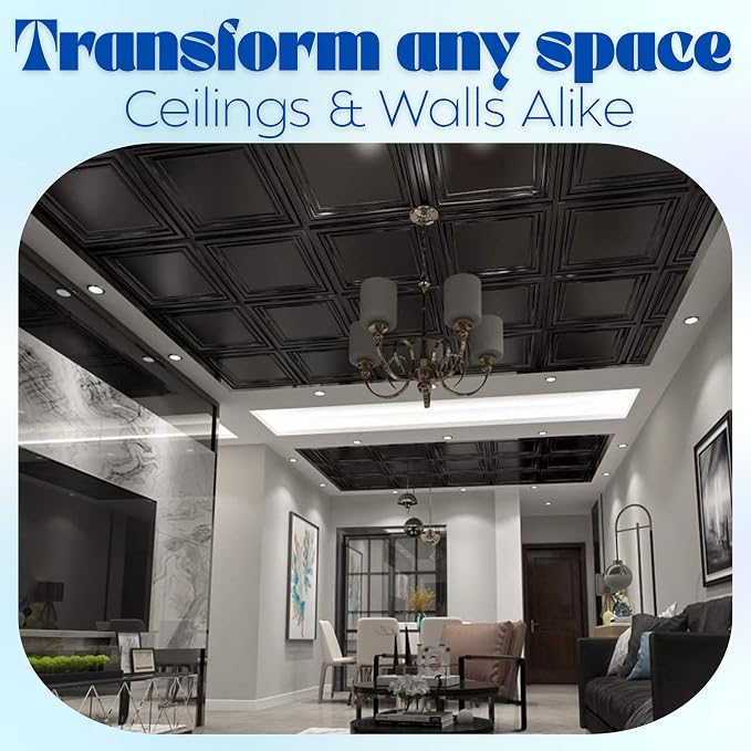 Art3d 12-Pack PVC Drop Ceiling Tiles, 2ft x 2ft, Matte Black - Image 5