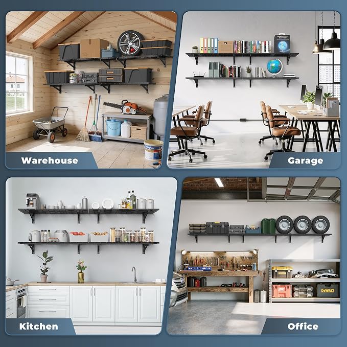 Jusgym 4 Pack Heavy Duty Garage Wall Shelving Set, Wall Mounted Garage Shelves - Image 7