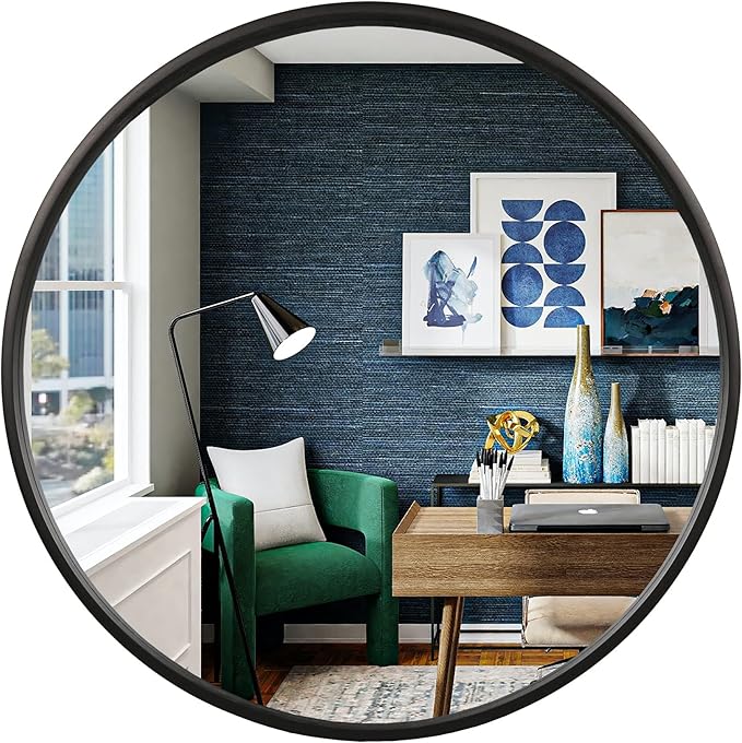 WallBeyond Black Round Wood Mirror 24 inch Circle Wall Mirror by WallBeyond