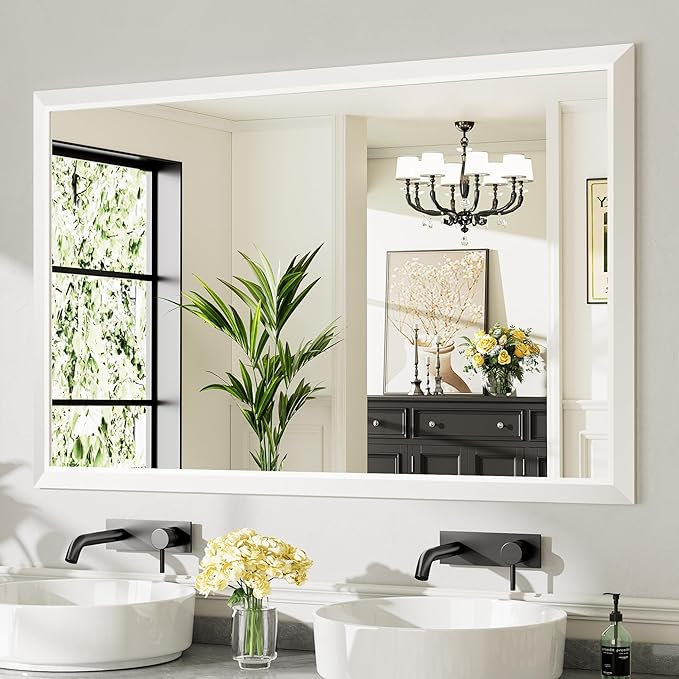 55x36 Inch White Bathroom Mirror by Briivuemodernmirrors