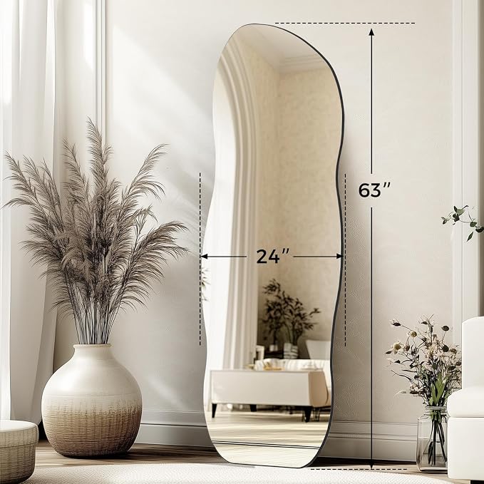 QDSSDECO Full Wave Length Mirror 63"x24" Irregular Wall Mirror Wave Frameless - Image 3