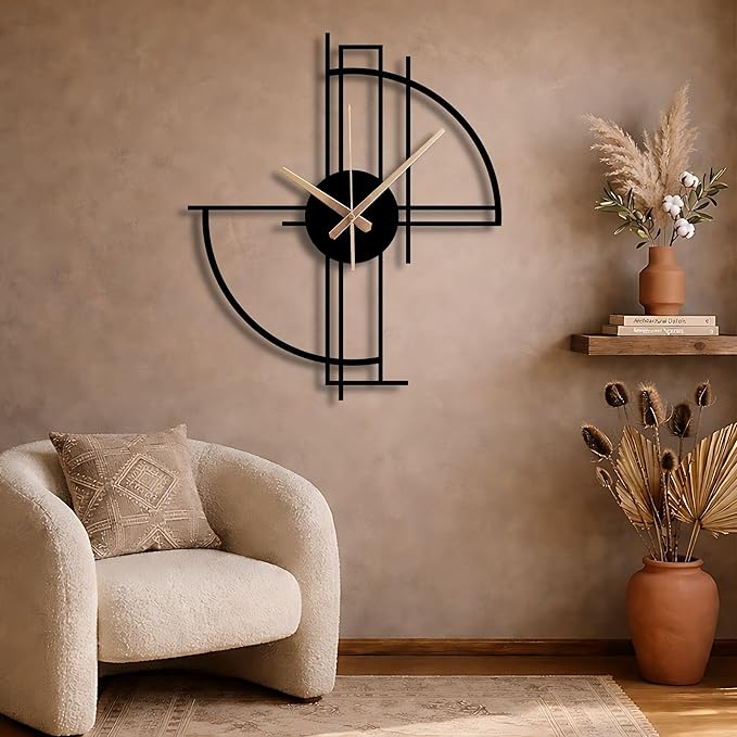 Modern Geometric Metal Wall Clock, Minimalist Black Steel Design, Silent - Image 10