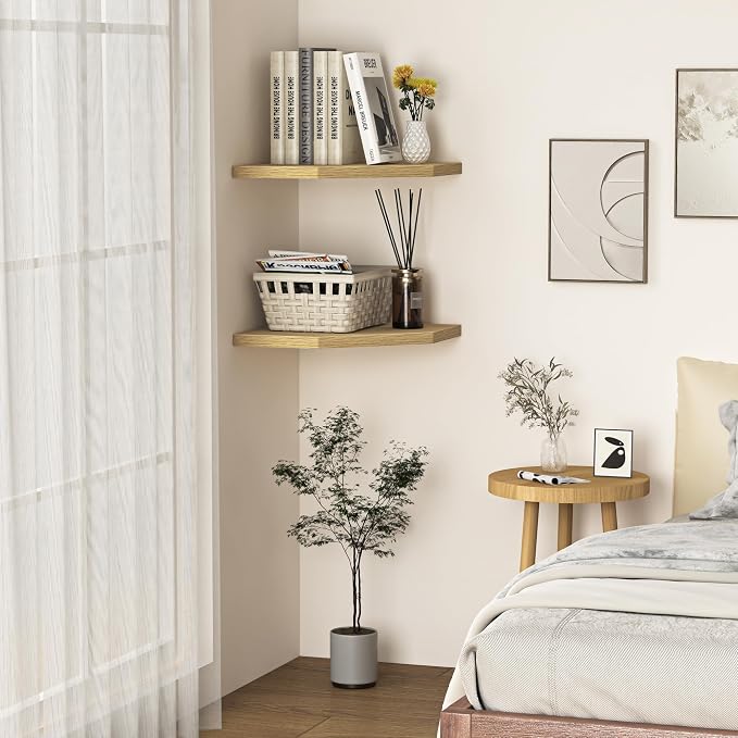 Corner Shelf Wall Mount, Floating Corner Shelves, Rustic Wood Wall Storage - Image 7