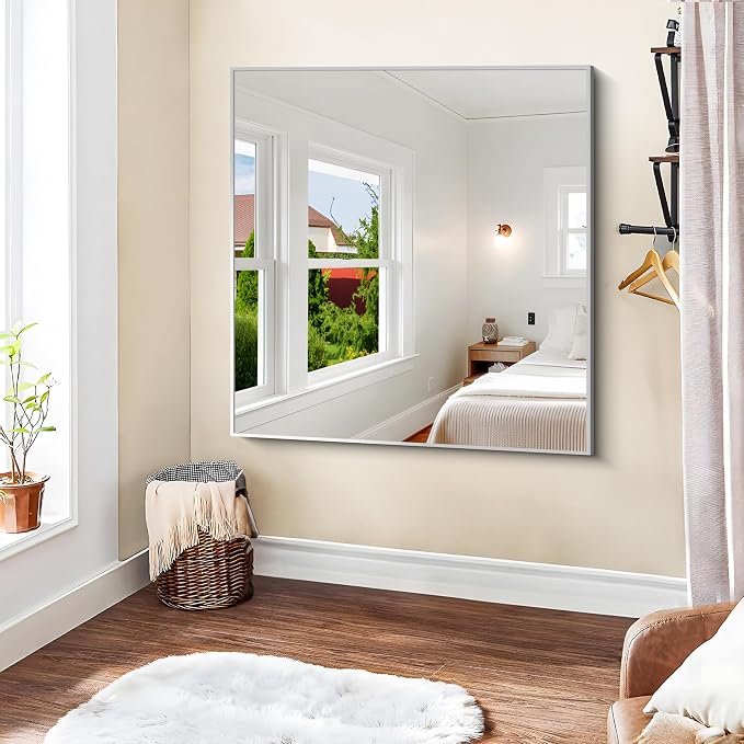 KOCUUY Silver Mirror, HD Tempered Glass, Anti-Rust Frame, Modern Design - Image 5