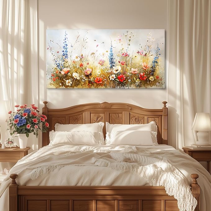 SERIMINO Modern Wildflower Wall Art, Rustic Botanical Floral Extra Large Artwork - Image 4