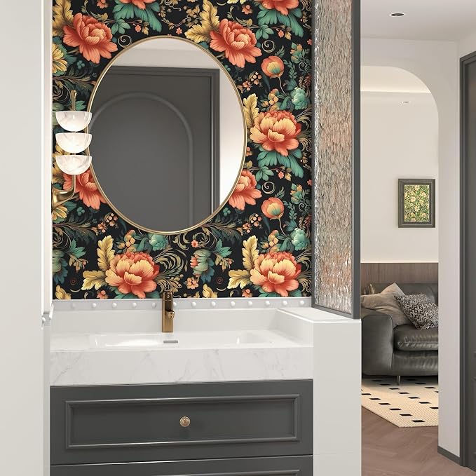 BOKEBEVE Extra Long Colorful Floral Peel and Stick Wallpaper Boho Vibrant - Image 4