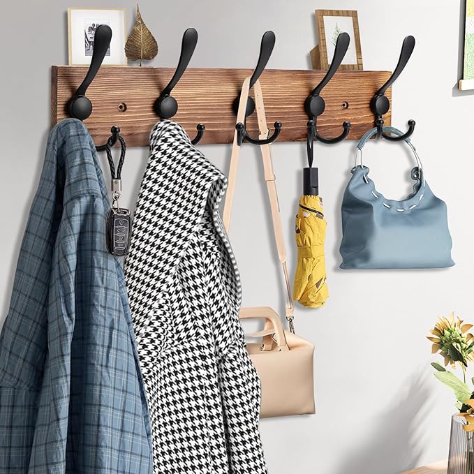 Kuhome Coat Rack Wall Mount Wooden Hat Rack - Image 3