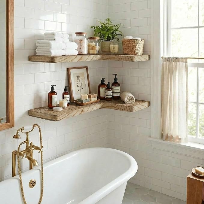 16 Inch Solid Wood Floating Corner Shelves 3 Pack - Image 5