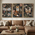 Framed Vintage Botanical Animal Wall Art Set of 3, Dark Floral Butterfly by Cuspin