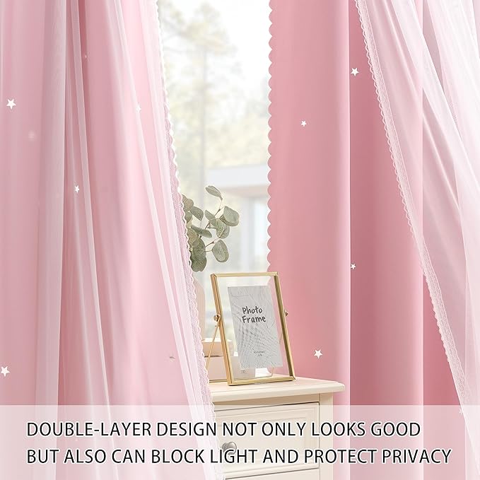 XiDi Light Pink Curtains for Bedroom, Girls Room Blackout Curtains, Kids Room - Image 3