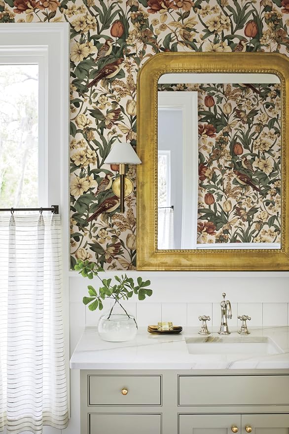 Erfoni 17.3" x 394" Birds Floral Peel and Stick Wallpaper Vintage Contact Paper - Image 7