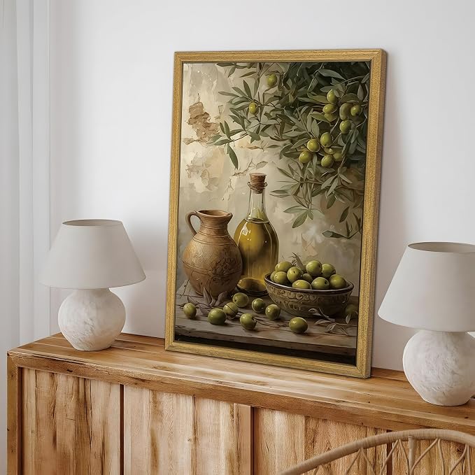 Wood Framed Olive Kitchen Wall Art, Vintage Rustic Still Life Canvas Print - Image 5