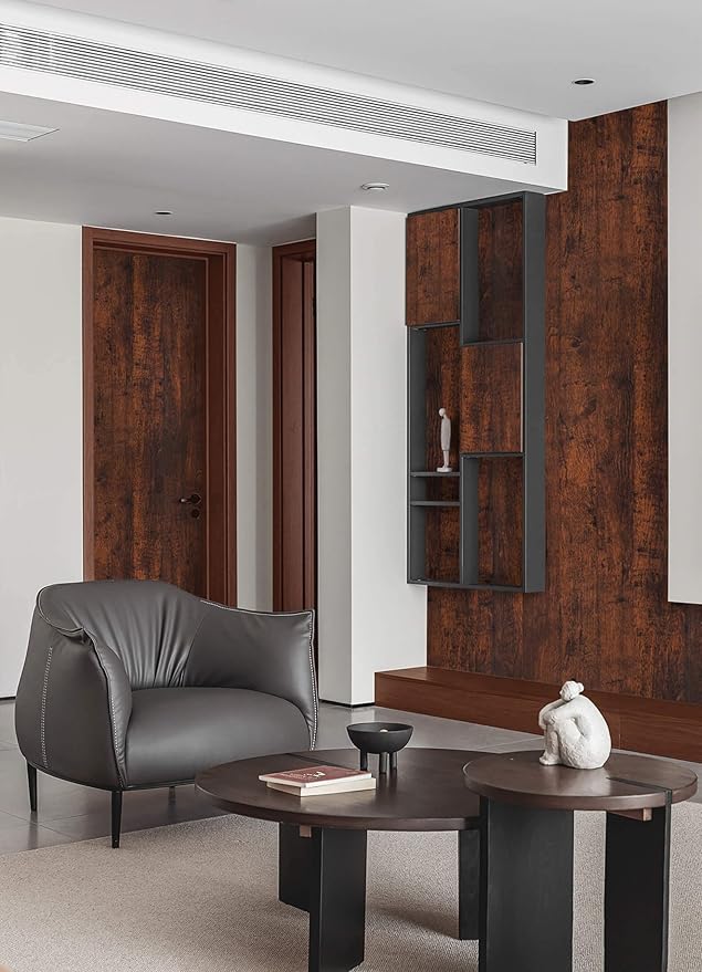Dimoon 236''x17.7'' Red Brown Wood Stick and Peel Wallpaper Waterproof Wood - Image 4