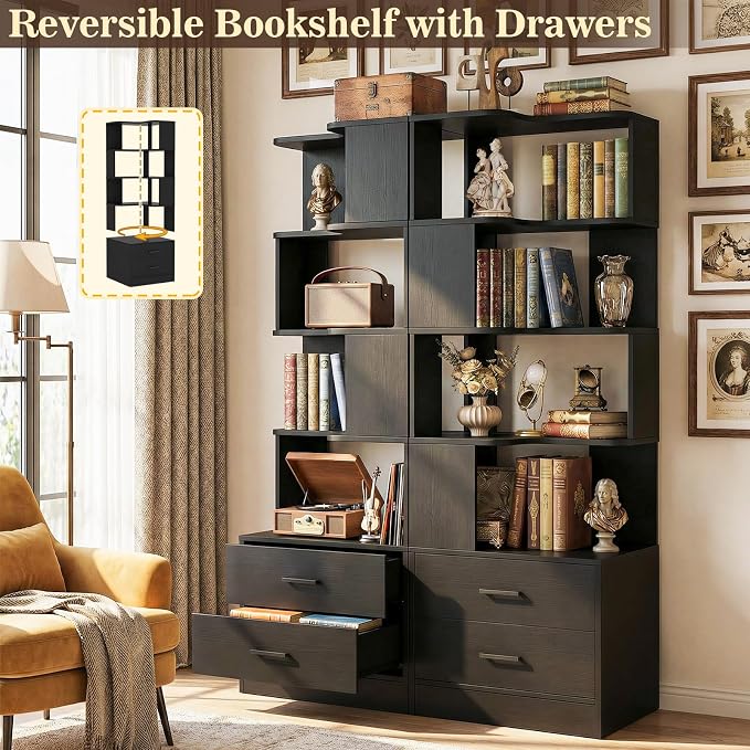 Armocity Corner Bookshelf with Drawers, 7 Tier Corner Book Shelf Display - Image 3