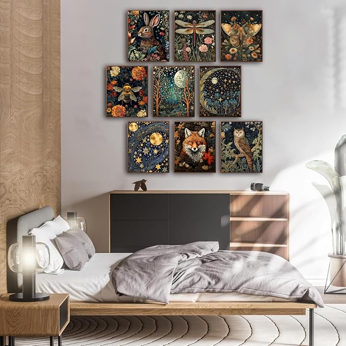 Morris Wall Paintings Poster Set of 9, Vintage Rabbit Fox Starry Sky Bee - Image 6