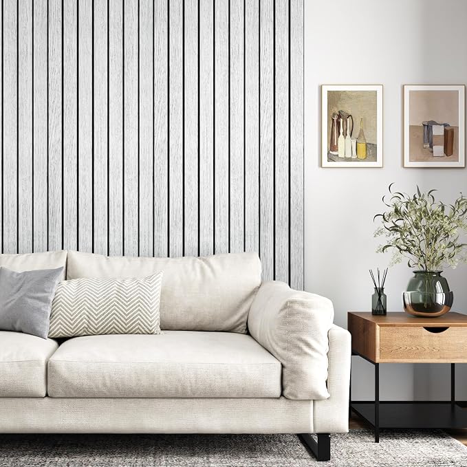 White/Grey Wood Panels for Wall Peel and Stick 3D Wood Slat Wall Panels 197"x - Image 2