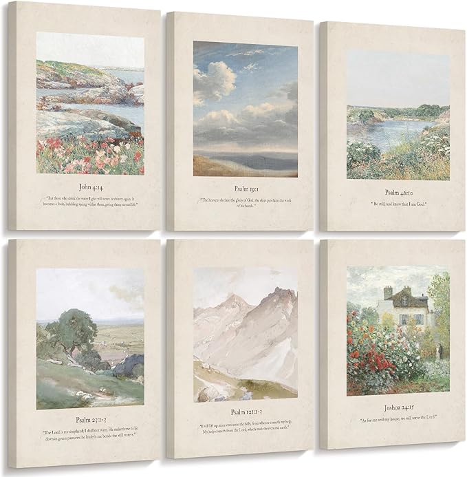Christian Scripture Wall Art Set of 6 Bible Verse Canvas Wall Decor Psalm 23 by Unknown
