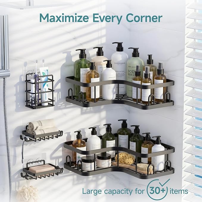 Veken Corner Shower Caddy 5-Pack, Advanced Rustproof Design, No Drilling - Image 2