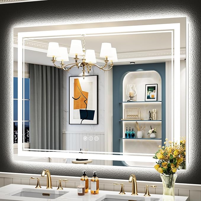 50x40 LED Bathroom Mirror with Lights, Backlit and Front Lit Anti-Fog Lighted by Awandee