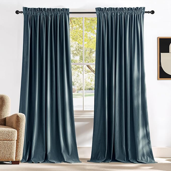 NICETOWN Slate Blue Blackout Velvet 108 inches Long Curtains by NICETOWN