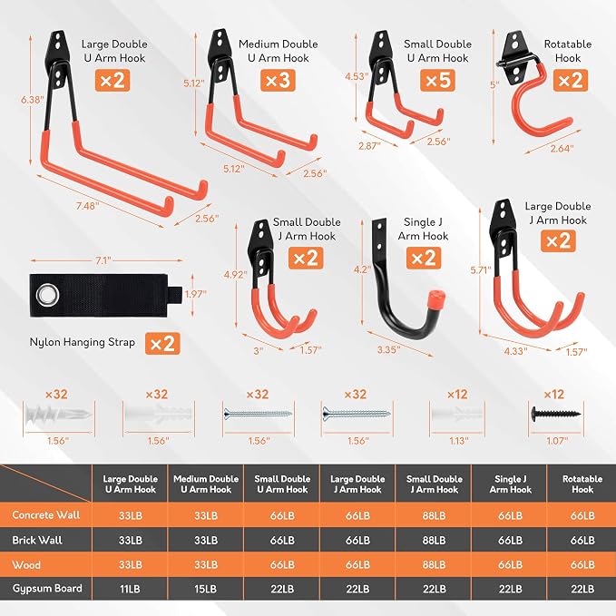 TONDA Garage Hooks, 20 Pack Garage Organization, Wall Storage Hooks Heavy Duty - Image 8