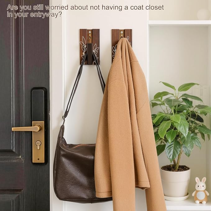 Rustic Folding Wall Hooks: Decorative Wooden Coat Hooks 2Pack Mounted - Image 7