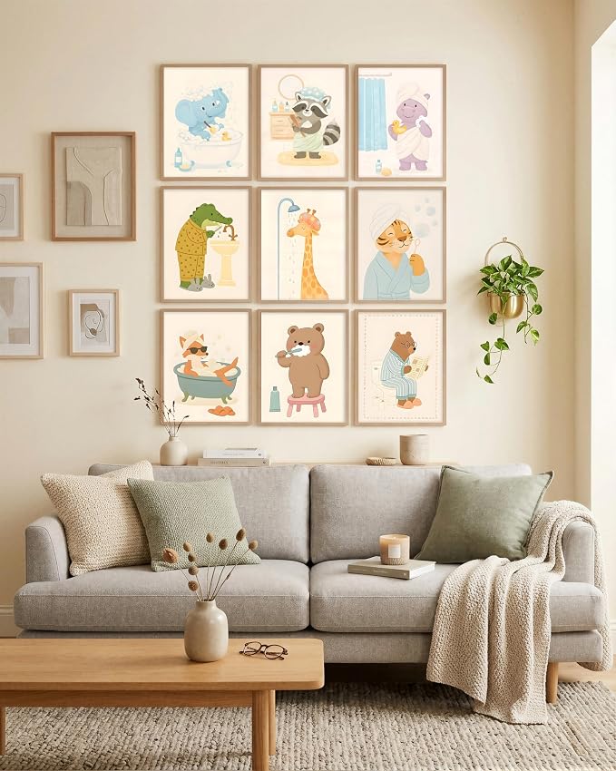 tgguytiy Kids Bathroom Wall Art Set of 9 Cute Animal Bathroom Decor - Image 7