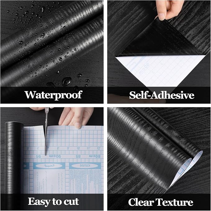 COSNIGHT Black Peel and Stick Wallpaper, Wood Grain Contact Paper Self Adhesive - Image 2