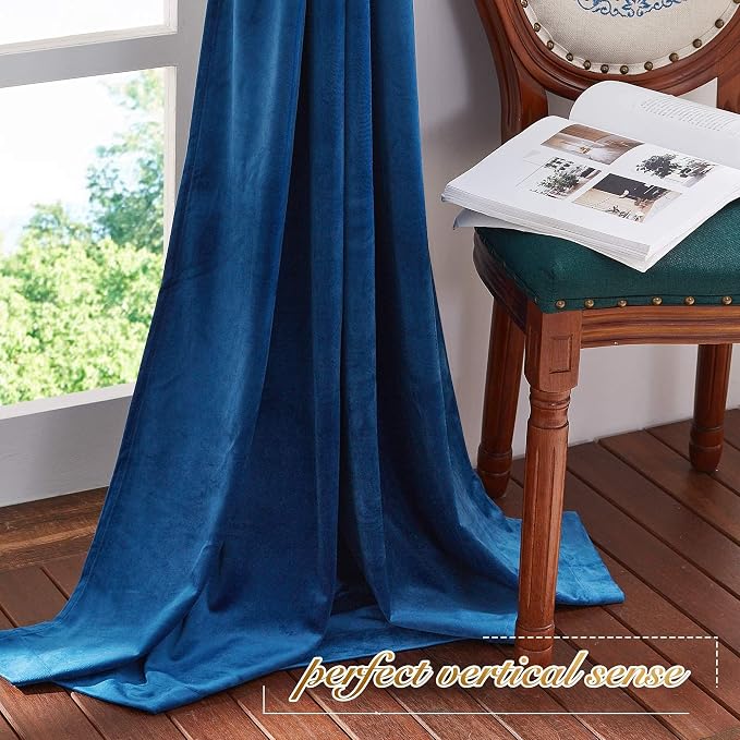 NICETOWN Royal Blue 96 inch Velvet Curtains - Image 8
