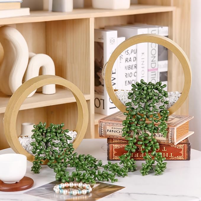 Der Rose 2 Pack Boho Wall Decor Fake Plants 15" Hanging Artificial Succulents - Image 2