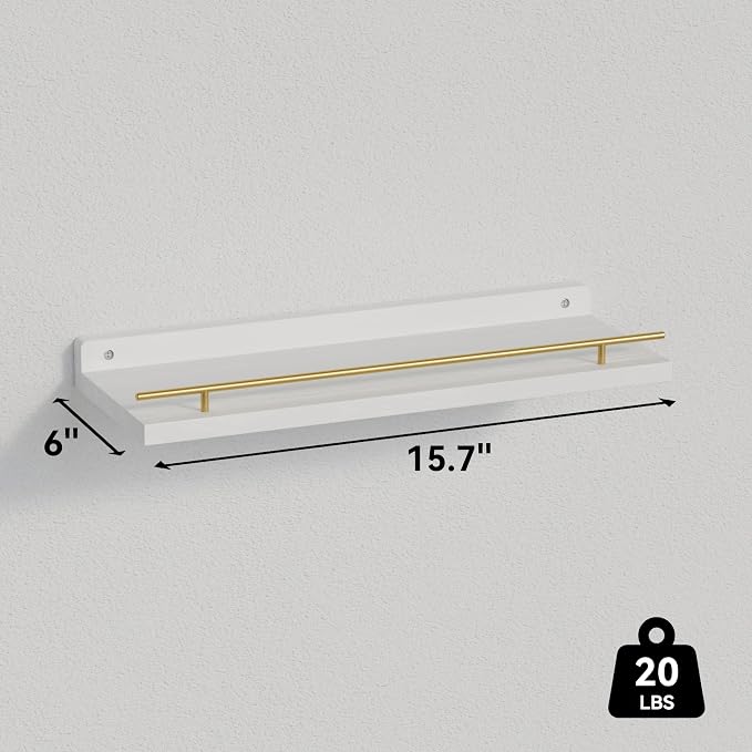 WOPITUES Floating Shelves with Gold Metal Guardrail, Shelves - Image 3