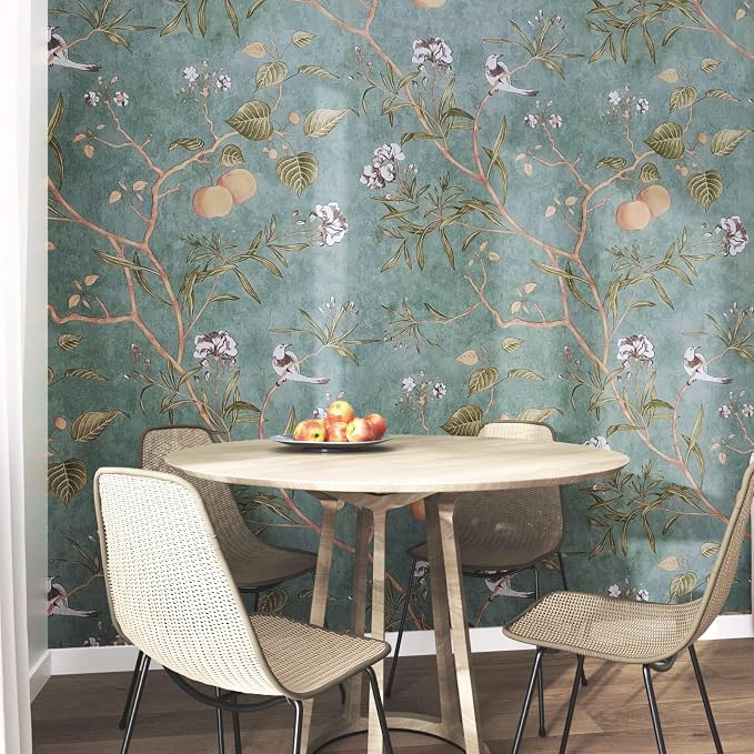 Laatse Green Floral Wallpaper Peel and Stick Bird Wallpaper 17.5" x 78.7" - Image 3