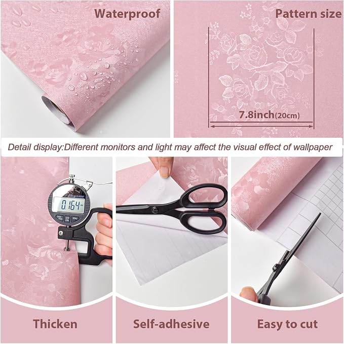 Pink Wallpaper Silk Embossed Floral Pink Contact Paper Peel and Stick Self - Image 2