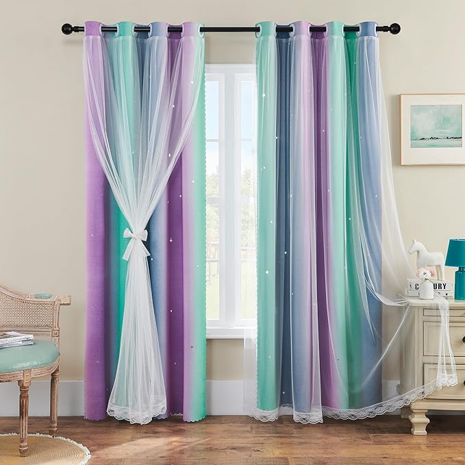 XiDi Purple Curtains for Kids Bedroom, Girls Room Decor Grey Curtain, 63 inchs by Addsomecolortolife