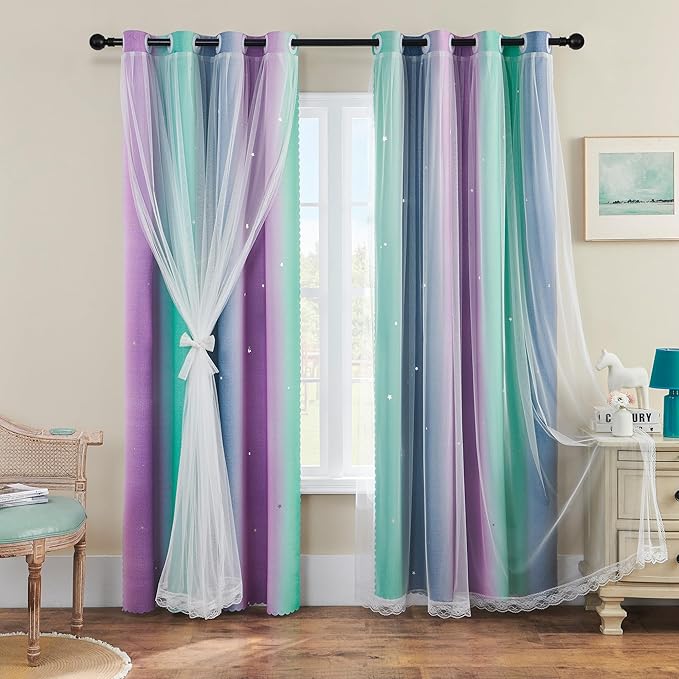XiDi Curtains for Bedroom Decor, Rainbow Purplgreen grey34/96 by Addsomecolortolife