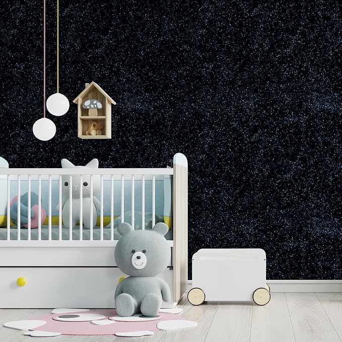 CHIHUT Black Blue Glitter Wallpaper Peel and Stick 15.7''x100'' Sparkle Glitter - Image 3