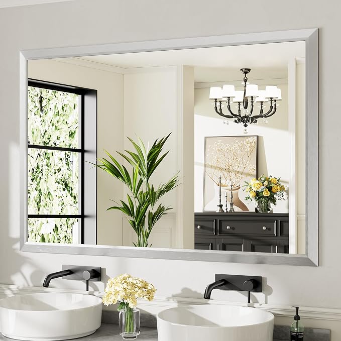 60x40 Inch Brushed Silver Bathroom Mirror by Briivuemodernmirrors