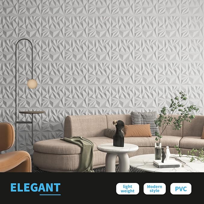 Art3d 50-Pack 3D Wall Panels for Interior Wall Decor, Modern Diamond Textured - Image 3