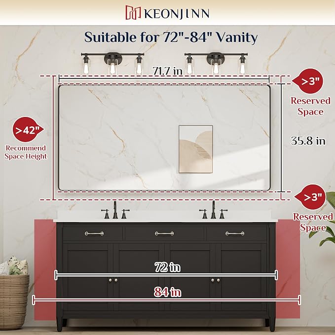 Keonjinn Brushed Gold Bathroom Mirror 72” x 36” Large Gold Bathroom Vanity - Image 9