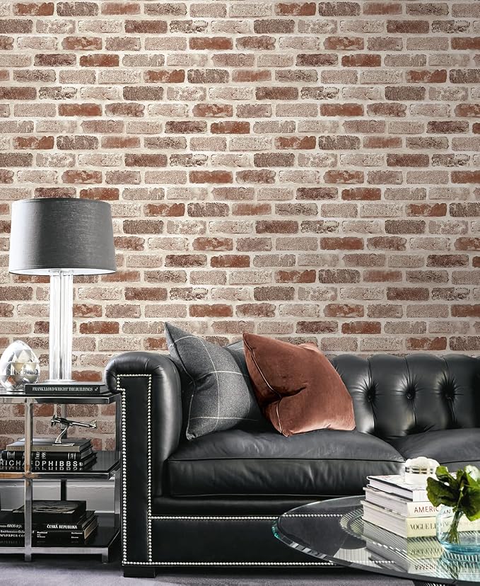 NextWall Washed Faux Brick Peel and Stick Wallpaper - Image 3