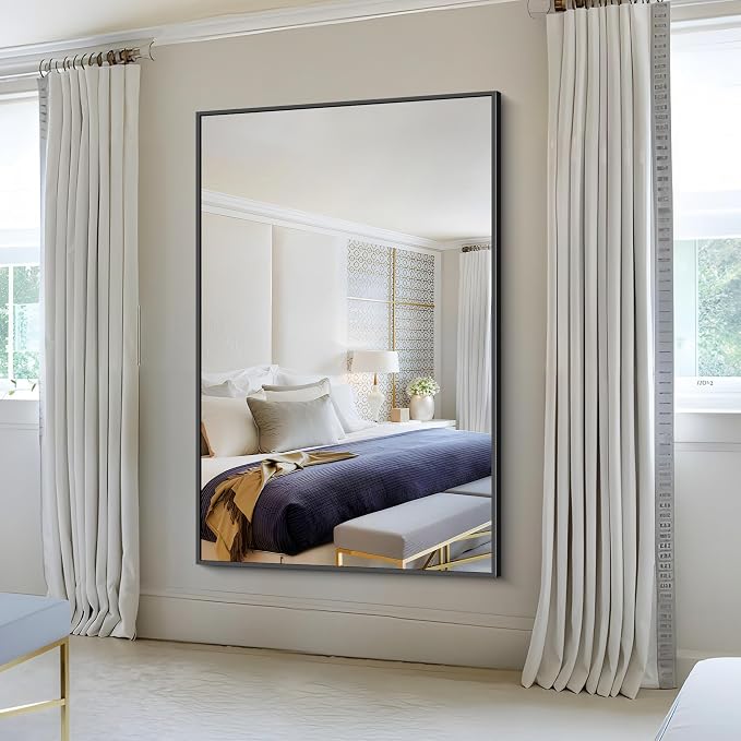 KOCUUY 60x40 Inch Large Black Wall Mounted Mirror, Aluminum Framed Decorative - Image 2