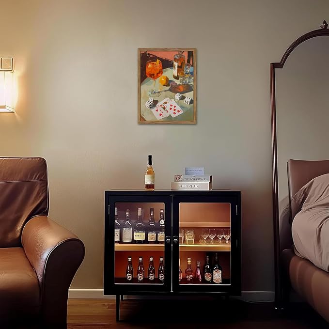Vintage Framed Cocktail Canvas Wall Art, Retro Dice and Cards Poster Print - Image 4