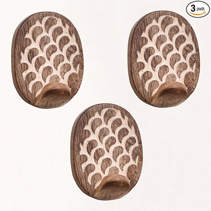 Indian Shelf 6 Lb- 3 Pieces Decorative Wood Adhesive Wall Hooks–Boho Peel and by IndianShelf