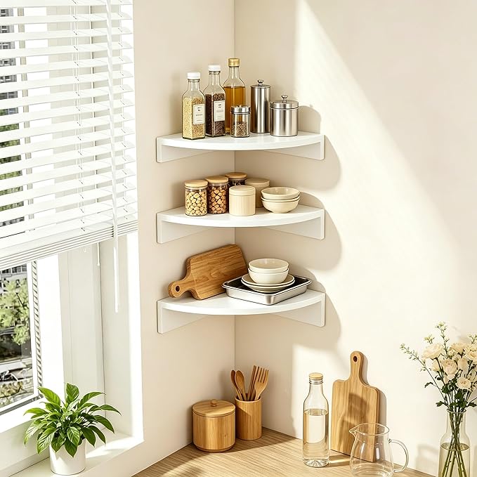 Alsonerbay White Corner Shelf Wall Mount, Rustic Wood Shelves - Image 2